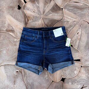 Aero Denim High Rise Midi 3’’ Shorts - Size 0 - Dark Wash with Cuffed Hem - NWT